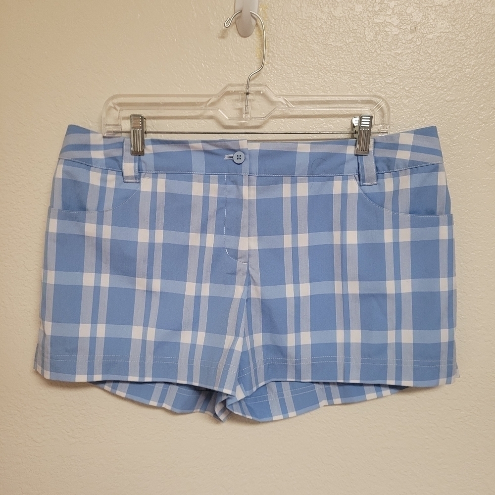 Adidas Blue and White Plaid Shorts